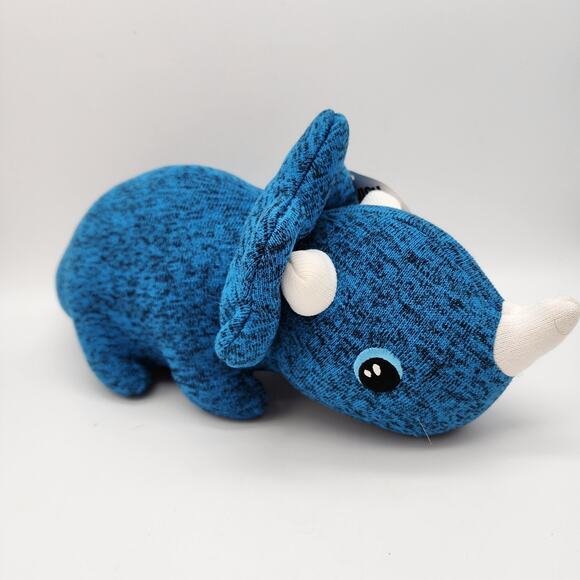 Toy Box Blue Triceratops Knit Dinosaur Plush 15" Embroidered Eyes Stuffed Animal - Picture 2 of 8